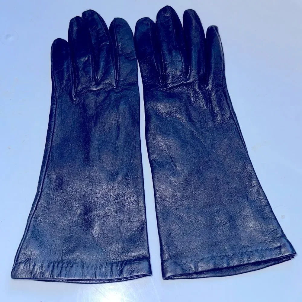 Vintage Aris black nylon lined leather gloves‎ - size 7